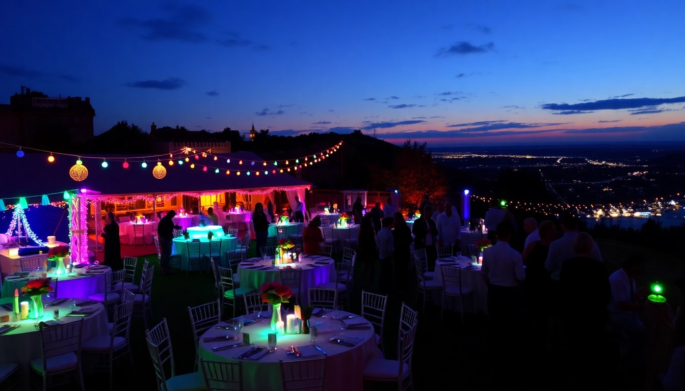 Guests enjoying a unique event with vibrant decorations and a festive atmosphere.