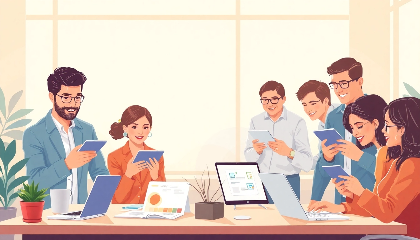Collaborating professionals using WPS Office下载 in a modern workspace, highlighting productivity and engagement.