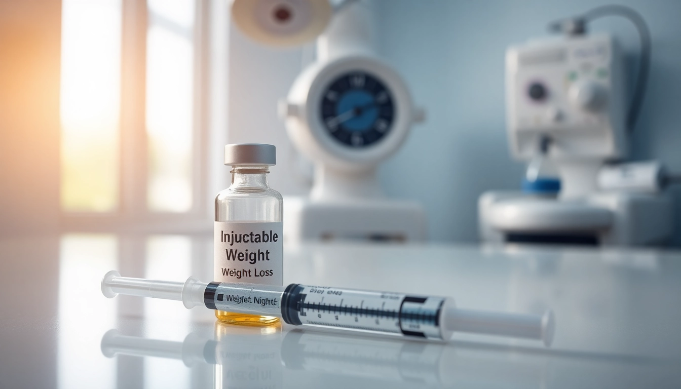 Showcasing an Injectable Weight Loss syringe on a sterile table in a bright healthcare setting.