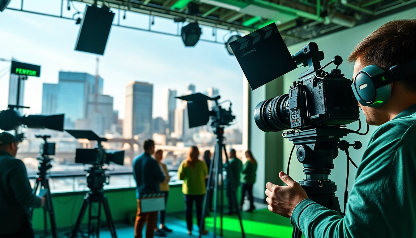 Engaging scene of a professional studio representing edmonton production companies with a creative team filming a commercial.