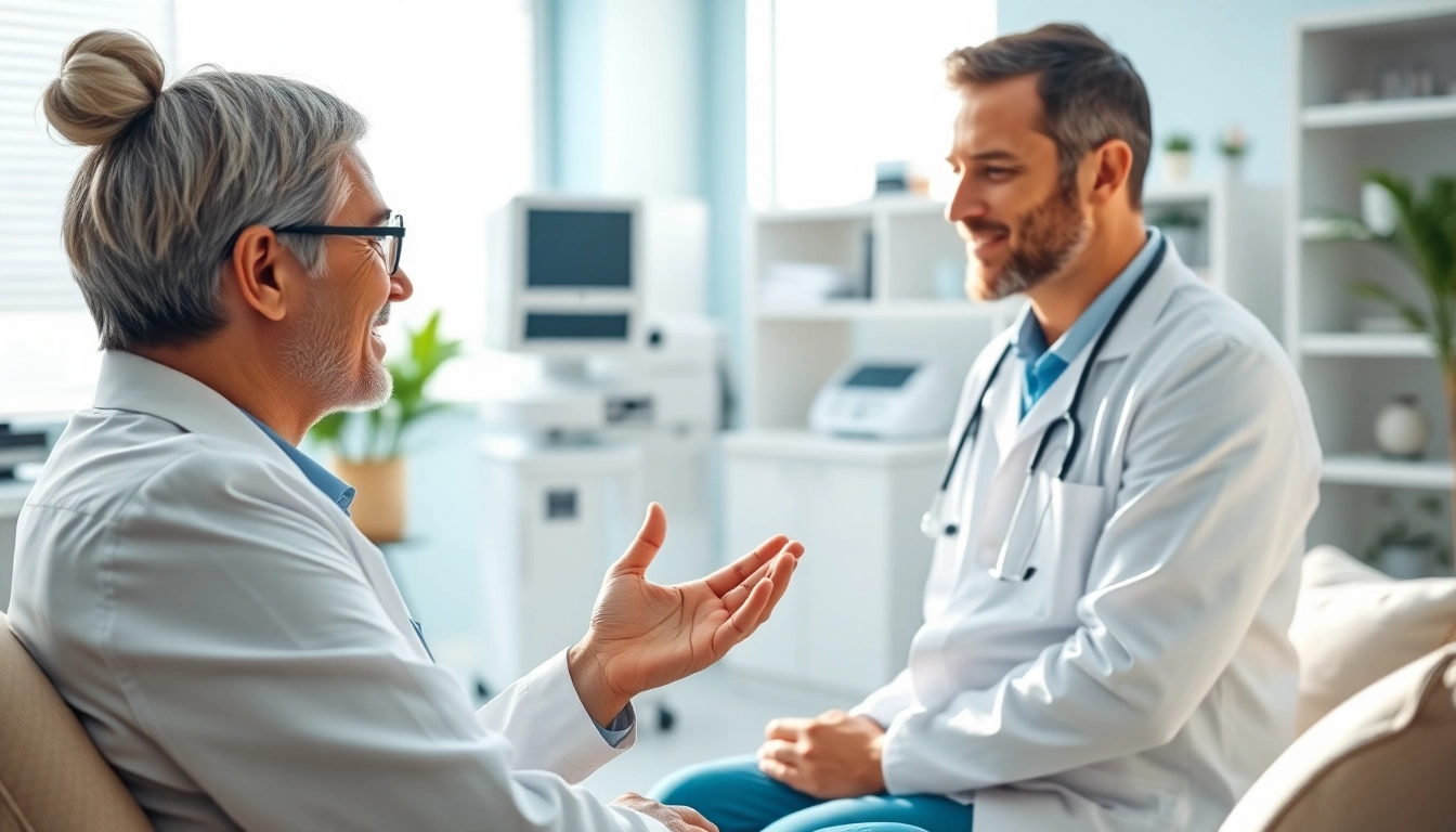 Engaging consultation on Peptide Therapy between a healthcare practitioner and patient at a wellness clinic.