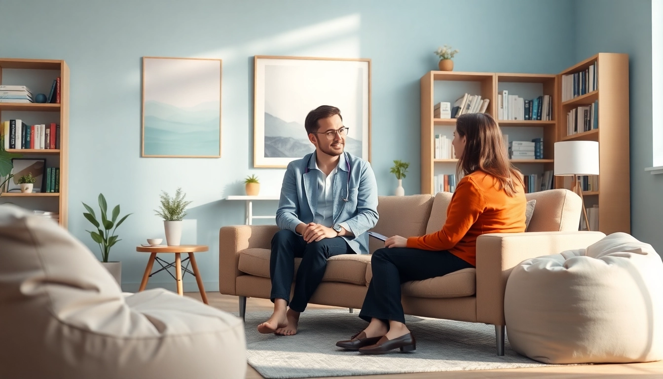 Counselling session in a cozy office environment emphasizing a therapeutic conversation.